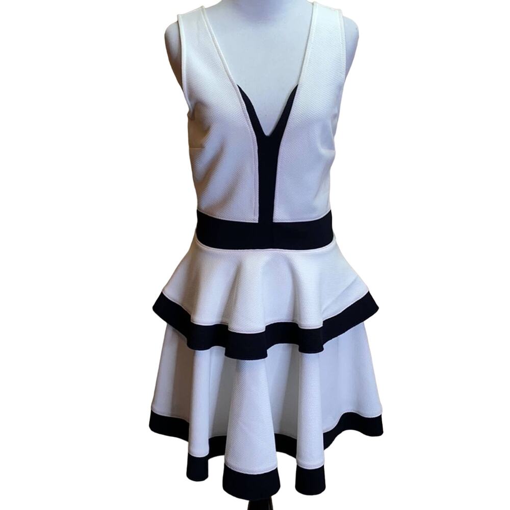 Torn By Ronny Kobo Neiman Marcus Black and White Ruffle Dress M NWT
